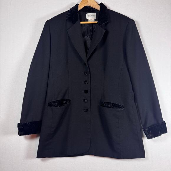 Y2K Hugo Buscati Dressy Coat Jacket Womens Black Velvet Trim 100% Wool Size 16 - Picture 1 of 7